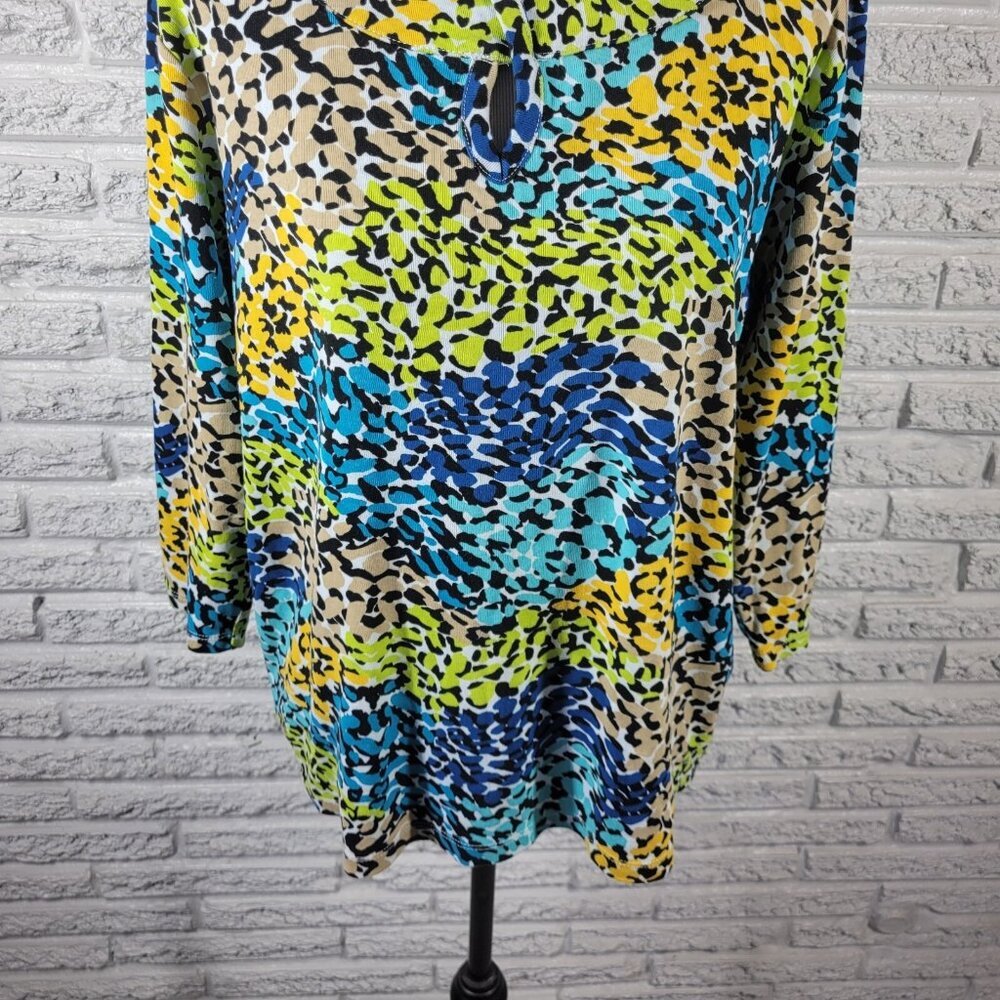 Rafaella Studio 2X Plus Blue Watercolor Knit Top 3/4 Sleeve Keyhole WAT70E - Picture 4 of 10